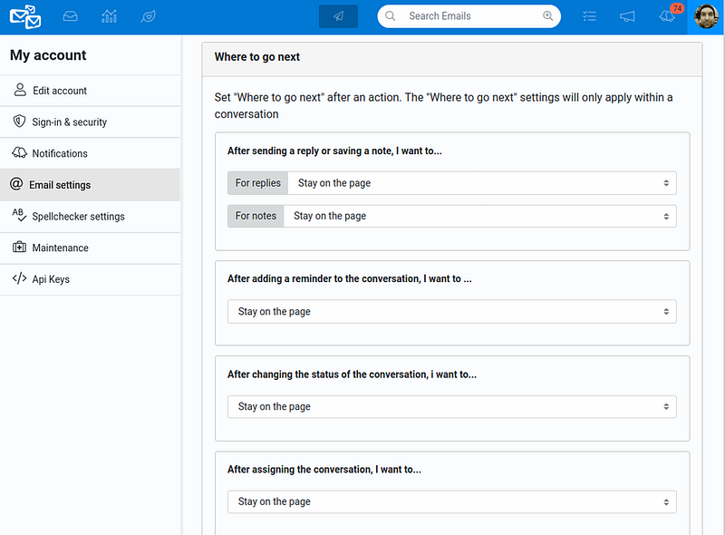 New in Helpmonks: Set where to go next for actions