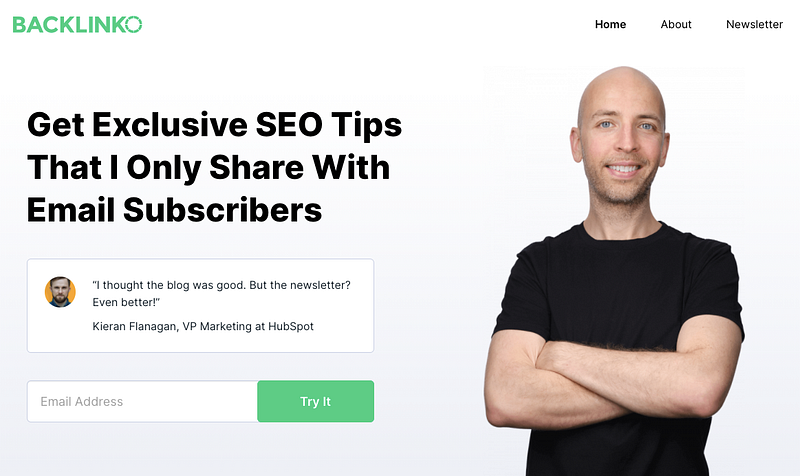 Great example of newsletter landing page