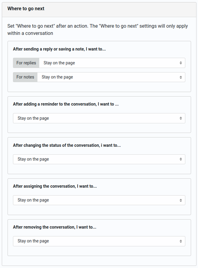 Helpmonks "Where to go next" settings