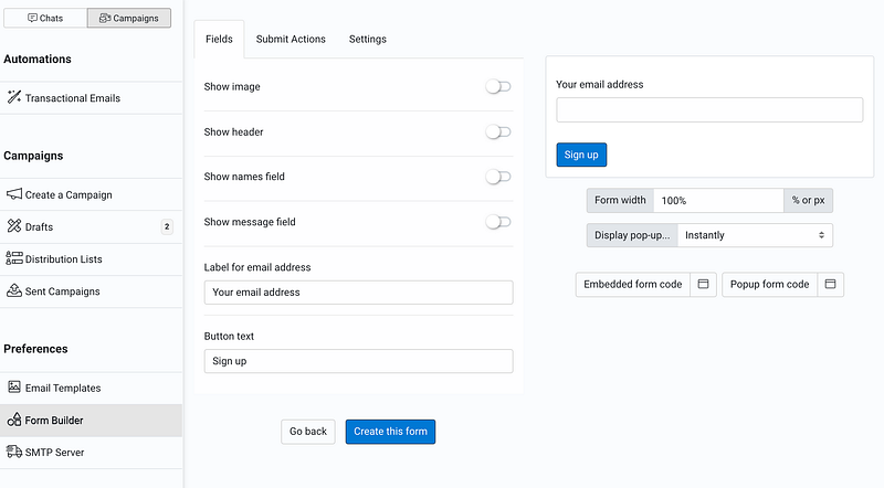 Create forms directly in Helpmonks
