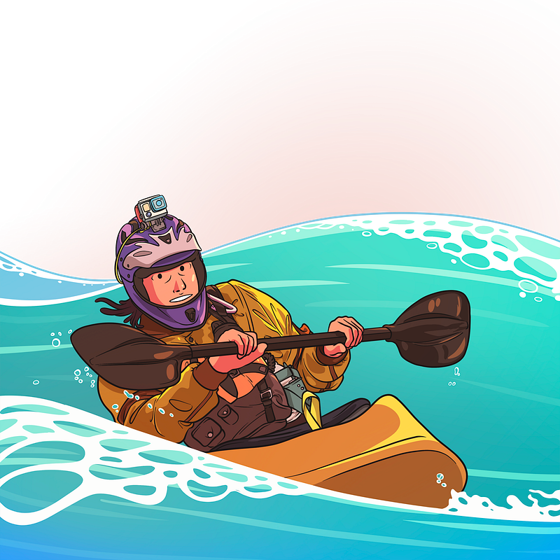 kayaker getting through some good sized waves
