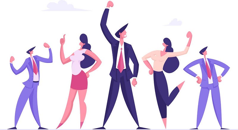 Five professionals showing their strength and enthusiasm