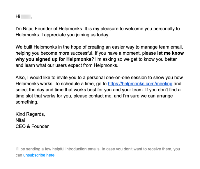 example of a welcome email