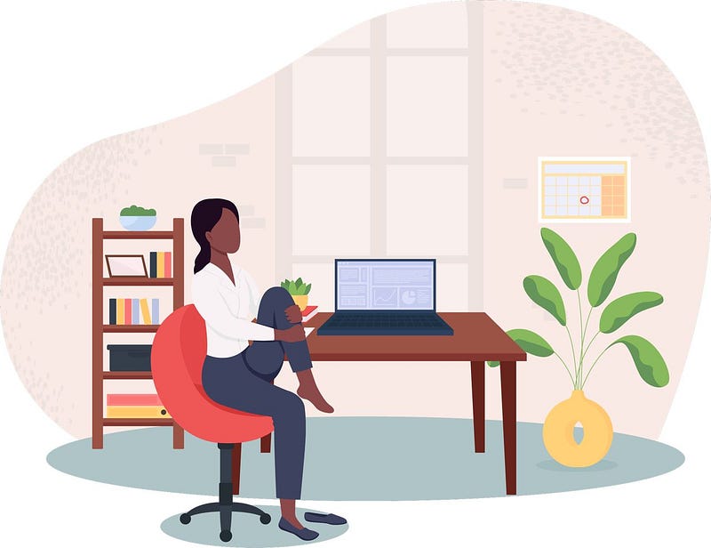 Woman stretching at her desk while using Helpmonks.