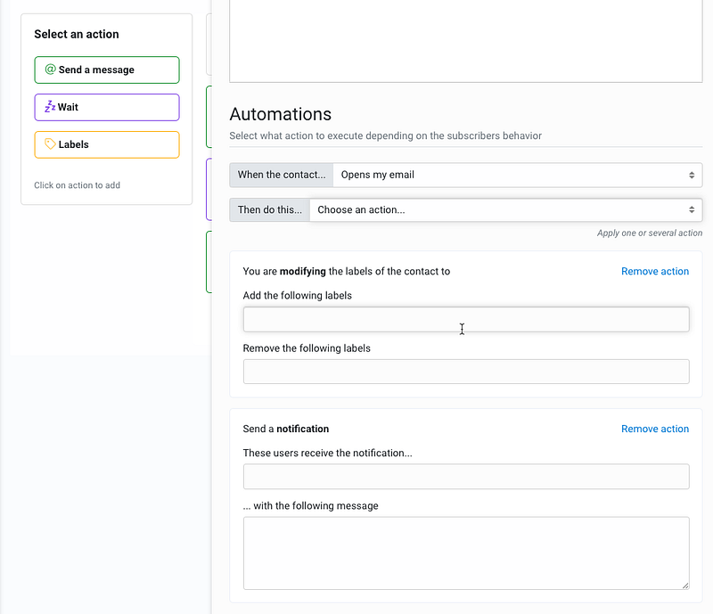 Actions for email automation campaign