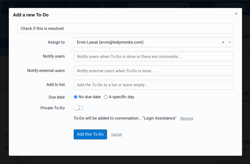 Helpmonks adding a new To-Do