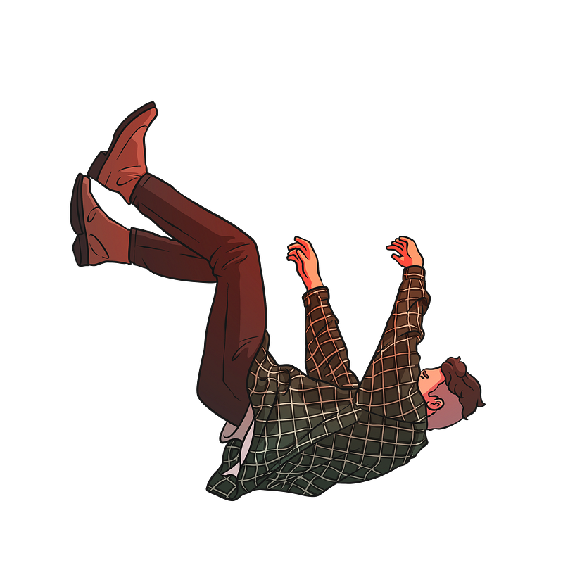 young man suspended while falling backwards