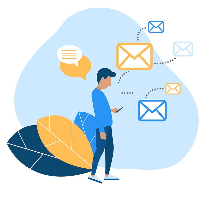 Man reading through emails on a phone.